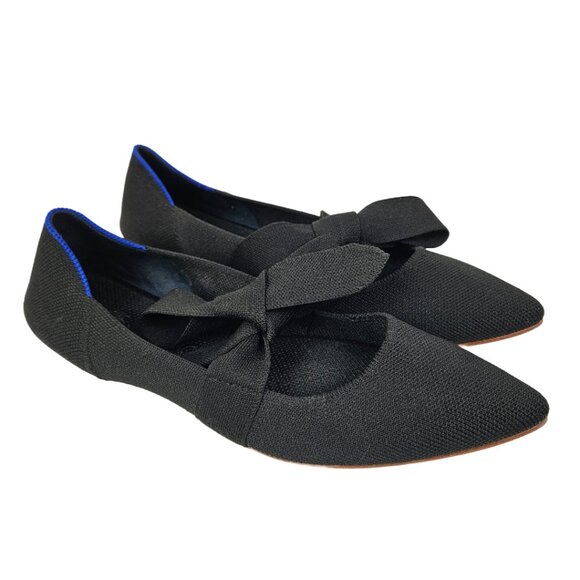 Rothy's The Point Mary Jane Bow Tie Ballet Flat Shoe Black 8.5 - Picture 3 of 12